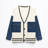 Cardigan en maille et denim